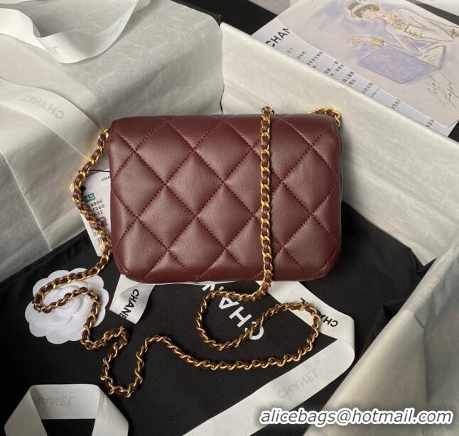 Top Design Chanel Shiny Lambskin Mini Flap Bag with Pearls AS4986 Dark Burgundy 2024