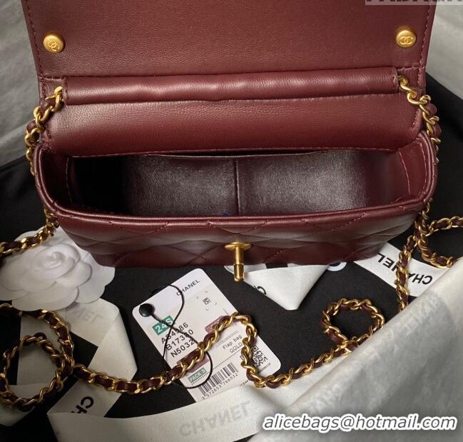 Top Design Chanel Shiny Lambskin Mini Flap Bag with Pearls AS4986 Dark Burgundy 2024