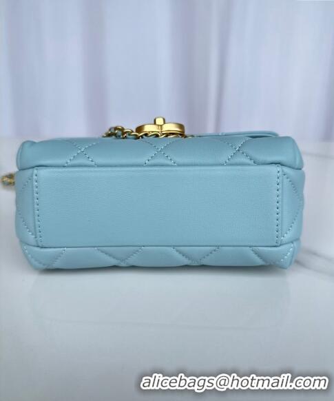 Promotional Chanel Shiny Lambskin Mini Flap Bag with Pearls AS4986 Light Blue 2024