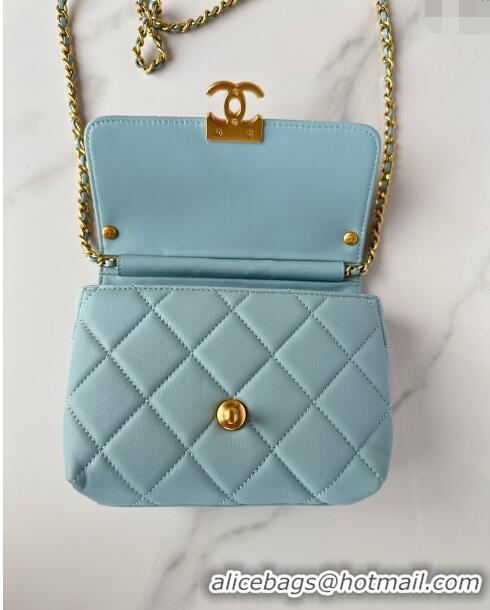 Promotional Chanel Shiny Lambskin Mini Flap Bag with Pearls AS4986 Light Blue 2024