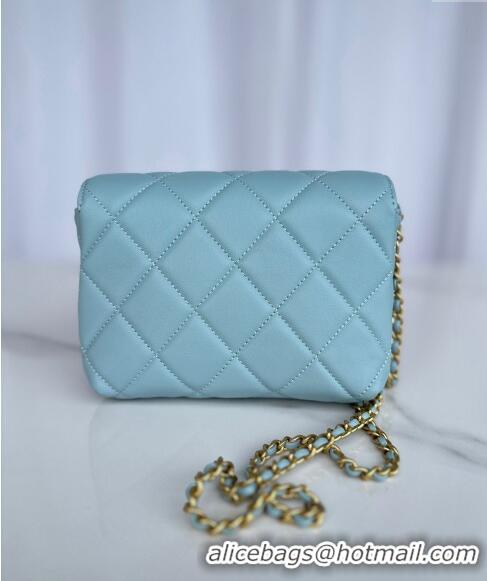 Promotional Chanel Shiny Lambskin Mini Flap Bag with Pearls AS4986 Light Blue 2024