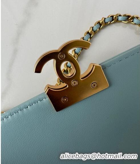 Promotional Chanel Shiny Lambskin Mini Flap Bag with Pearls AS4986 Light Blue 2024