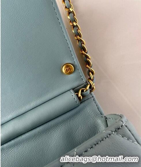 Promotional Chanel Shiny Lambskin Mini Flap Bag with Pearls AS4986 Light Blue 2024