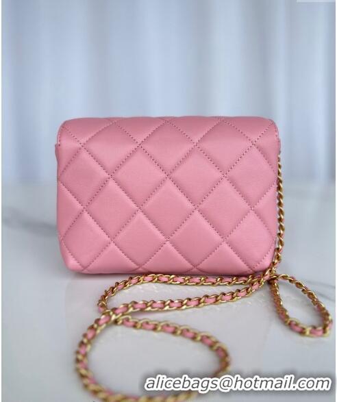 Super Quality Chanel Shiny Lambskin Mini Flap Bag with Pearls AS4986 Pink 2024