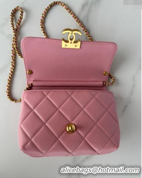 Super Quality Chanel Shiny Lambskin Mini Flap Bag with Pearls AS4986 Pink 2024