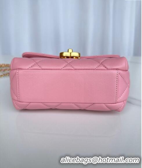 Super Quality Chanel Shiny Lambskin Mini Flap Bag with Pearls AS4986 Pink 2024