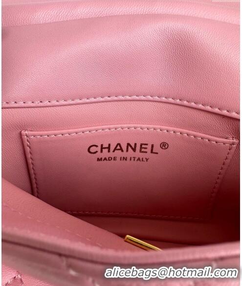 Super Quality Chanel Shiny Lambskin Mini Flap Bag with Pearls AS4986 Pink 2024