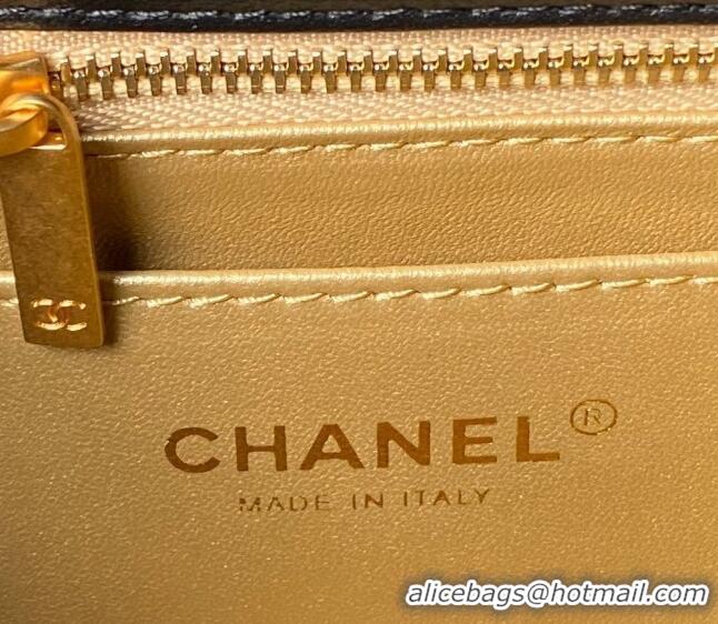 Buy Cheap Chanel Shiny Lambskin Small Flap Bag with Pearls AS5011 Black 2024