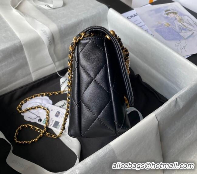 Buy Cheap Chanel Shiny Lambskin Small Flap Bag with Pearls AS5011 Black 2024