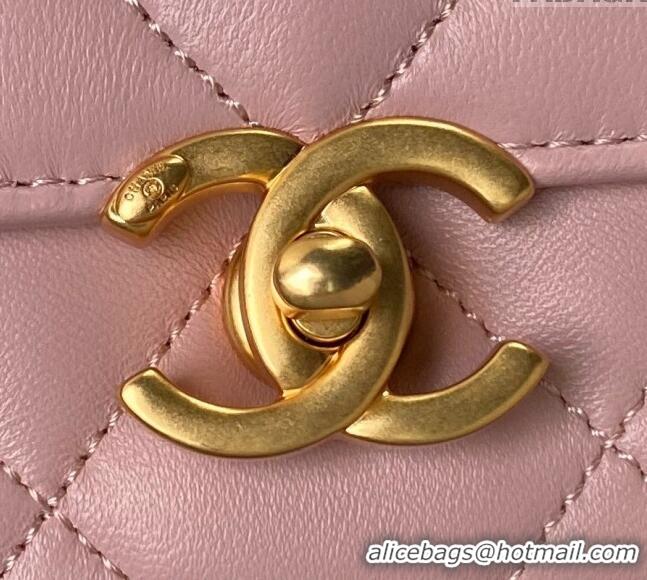 Buy Fashionable Chanel Shiny Lambskin Small Flap Bag with Pearls AS5011 Light Pink 2024