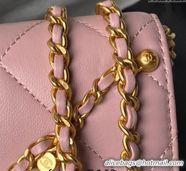 Buy Fashionable Chanel Shiny Lambskin Small Flap Bag with Pearls AS5011 Light Pink 2024