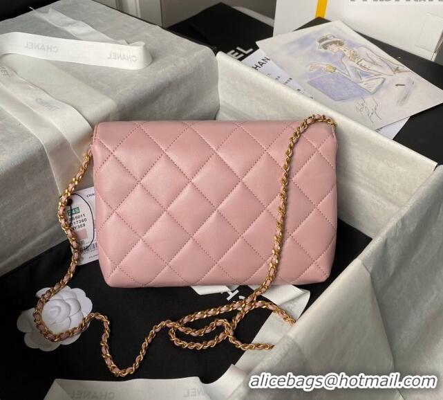 Buy Fashionable Chanel Shiny Lambskin Small Flap Bag with Pearls AS5011 Light Pink 2024