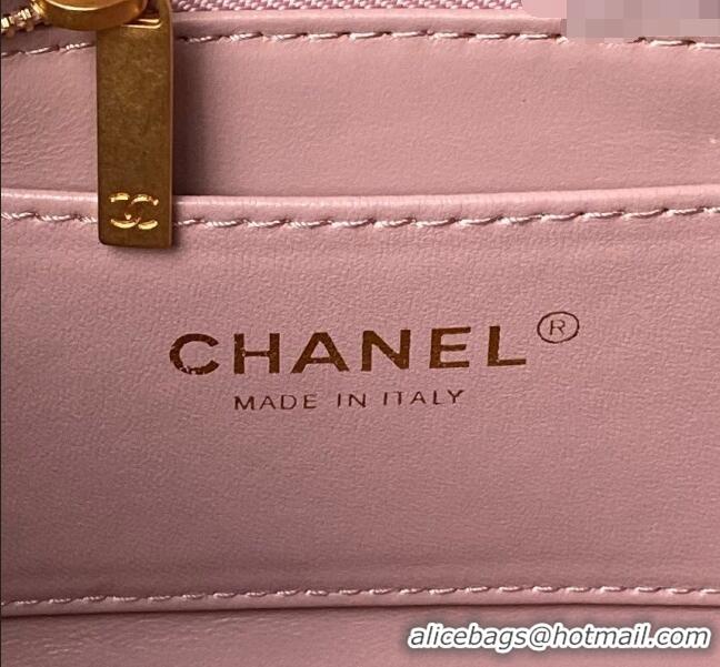 Buy Fashionable Chanel Shiny Lambskin Small Flap Bag with Pearls AS5011 Light Pink 2024