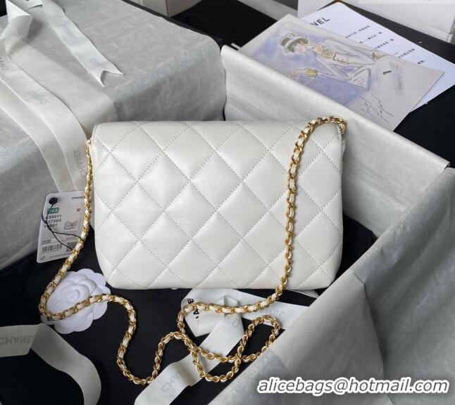 Super Quality Chanel Shiny Lambskin Small Flap Bag with Pearls AS5011 White 2024