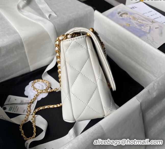 Super Quality Chanel Shiny Lambskin Small Flap Bag with Pearls AS5011 White 2024