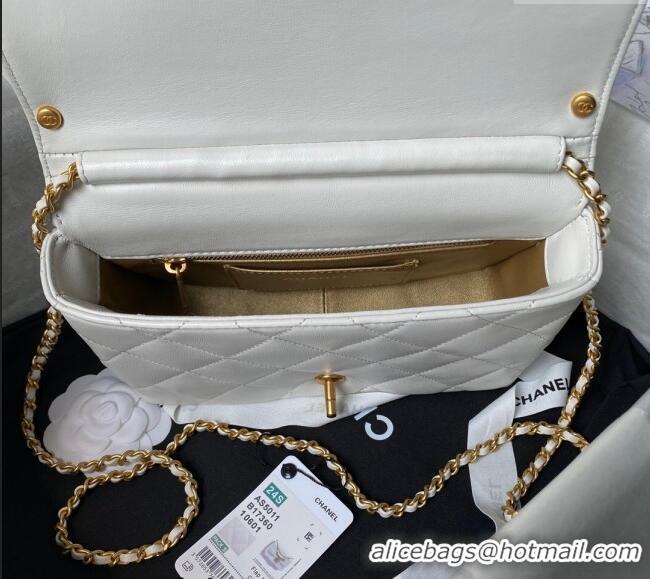 Super Quality Chanel Shiny Lambskin Small Flap Bag with Pearls AS5011 White 2024