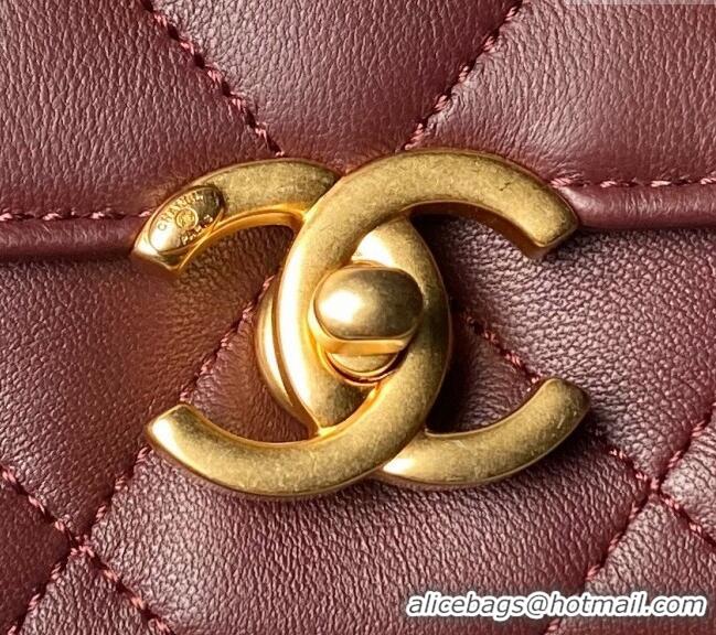 Buy Fashionable Chanel Shiny Lambskin Small Flap Bag with Pearls AS5011 Dark Burgundy 2024