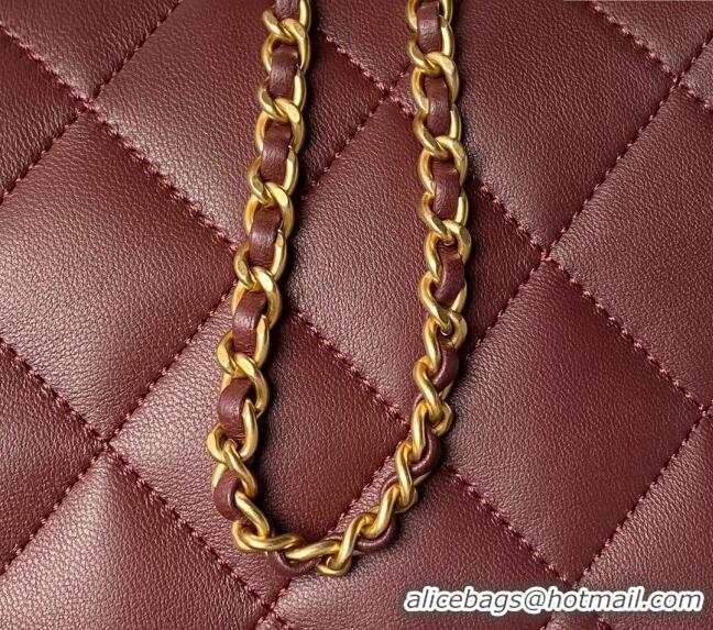 Buy Fashionable Chanel Shiny Lambskin Small Flap Bag with Pearls AS5011 Dark Burgundy 2024