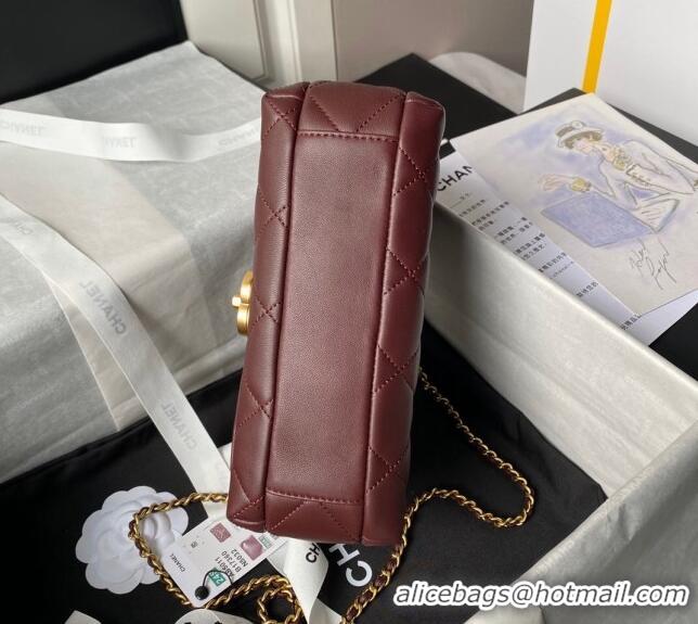 Buy Fashionable Chanel Shiny Lambskin Small Flap Bag with Pearls AS5011 Dark Burgundy 2024