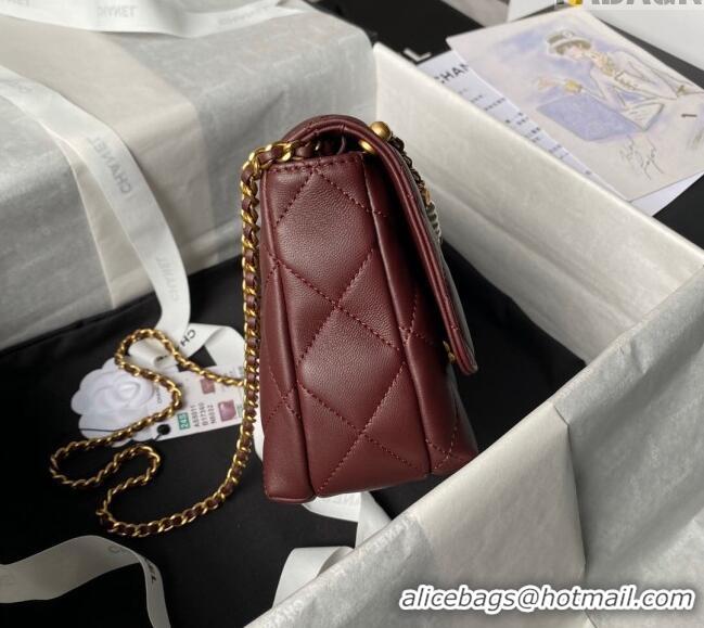 Buy Fashionable Chanel Shiny Lambskin Small Flap Bag with Pearls AS5011 Dark Burgundy 2024