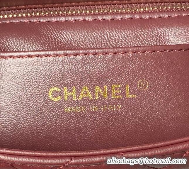 Buy Fashionable Chanel Shiny Lambskin Small Flap Bag with Pearls AS5011 Dark Burgundy 2024