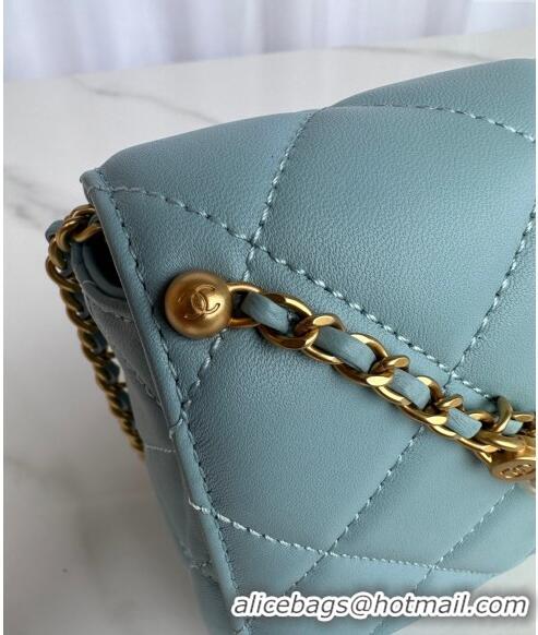 Well Crafted Chanel Shiny Lambskin Small Flap Bag with Pearls AS5011 Light Blue 2024