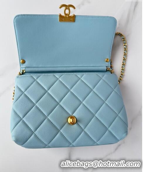 Well Crafted Chanel Shiny Lambskin Small Flap Bag with Pearls AS5011 Light Blue 2024