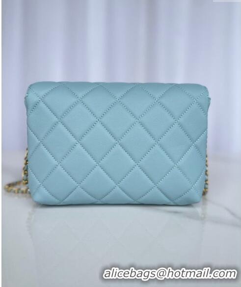 Well Crafted Chanel Shiny Lambskin Small Flap Bag with Pearls AS5011 Light Blue 2024