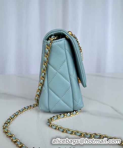 Well Crafted Chanel Shiny Lambskin Small Flap Bag with Pearls AS5011 Light Blue 2024