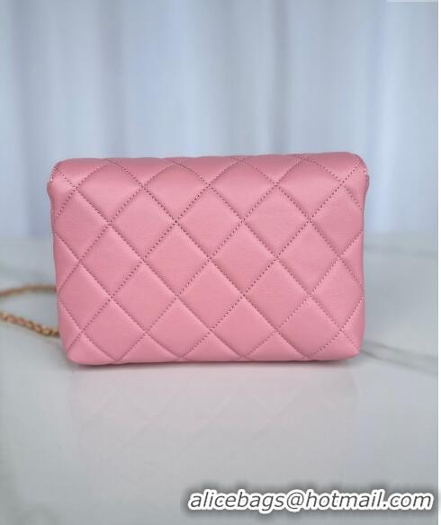 Top Grade Chanel Shiny Lambskin Small Flap Bag with Pearls AS5011 Pink 2024