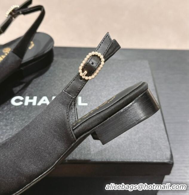 Pretty Style Chanel Satin Slingback Flats with Colored CC Black 701098