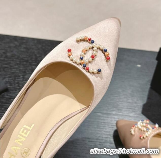 Shop Duplicate Chanel Satin Slingback Pumps 7cm with Colored CC Nude 701100