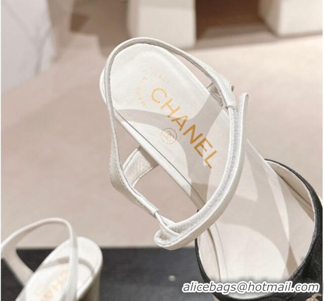 Charming Chanel Lambskin Heel Sandals 8cm with Bow White 701102