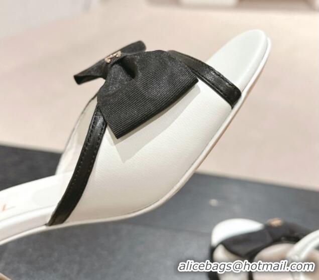 Charming Chanel Lambskin Heel Sandals 8cm with Bow White 701102