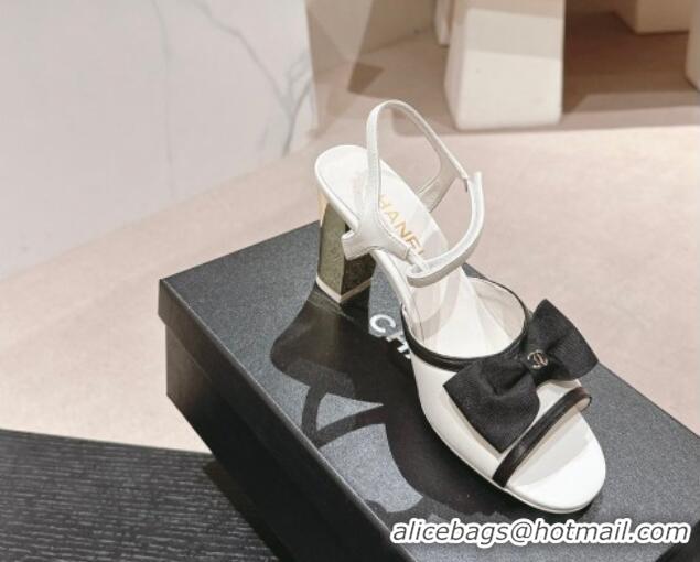 Charming Chanel Lambskin Heel Sandals 8cm with Bow White 701102