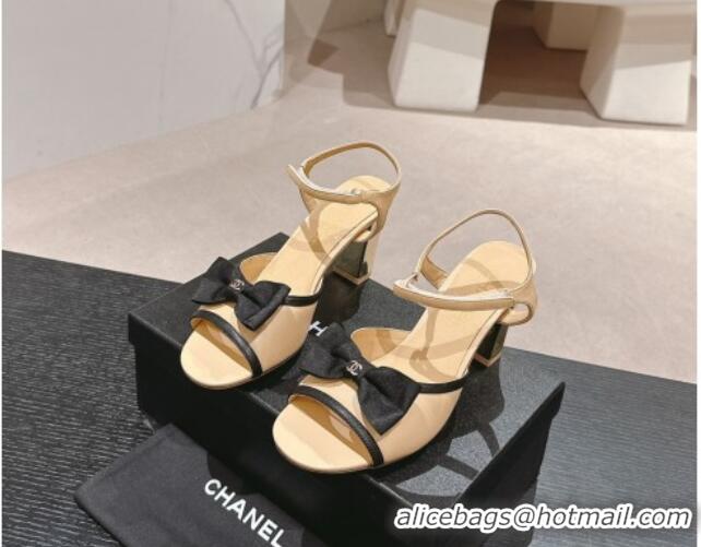 Purchase Chanel Lambskin Heel Sandals 8cm with Bow Beige 701103