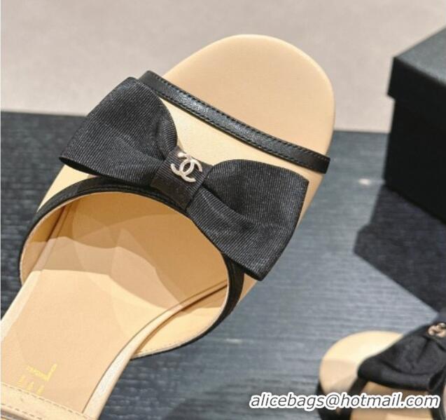 Purchase Chanel Lambskin Heel Sandals 8cm with Bow Beige 701103