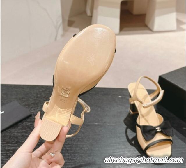 Purchase Chanel Lambskin Heel Sandals 8cm with Bow Beige 701103