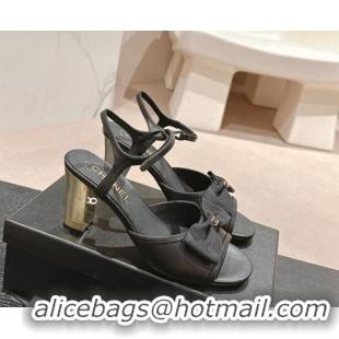 Good Looking Chanel Lambskin Heel Sandals 8cm with Bow Black 701105