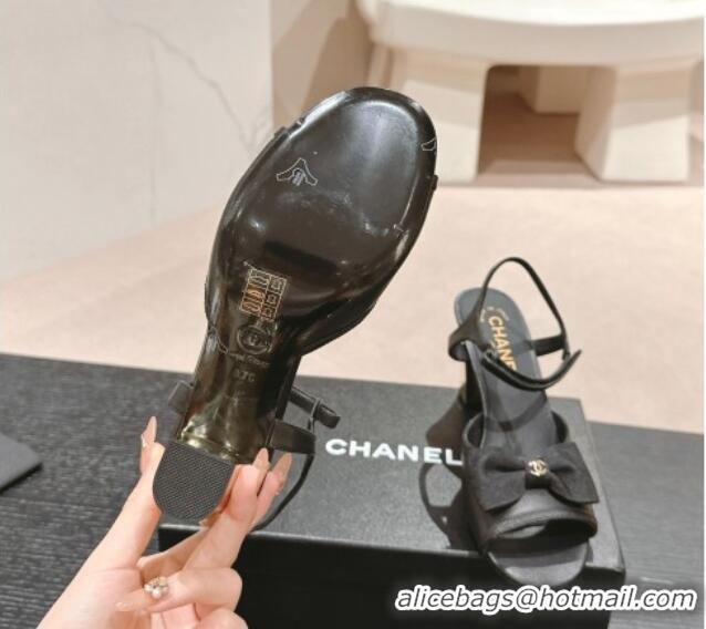 Good Looking Chanel Lambskin Heel Sandals 8cm with Bow Black 701105