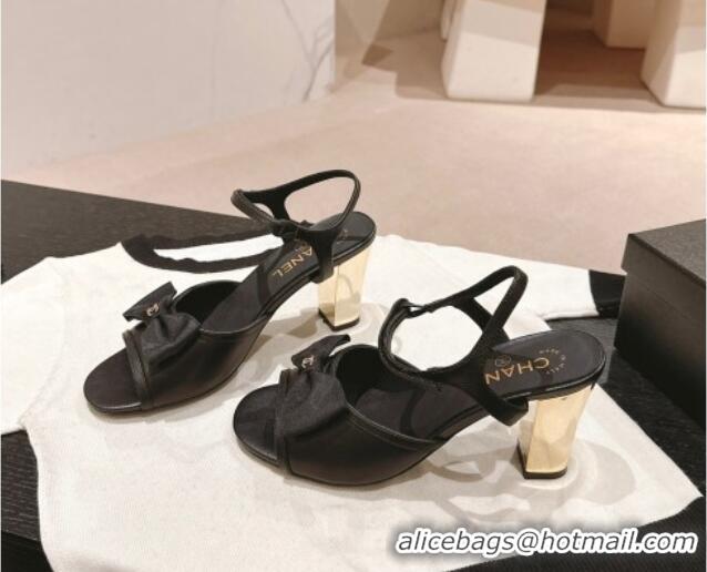 Good Looking Chanel Lambskin Heel Sandals 8cm with Bow Black 701105