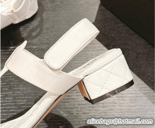 Top Grade Chanel Lambskin Heel Thong Sandals with Pearl White 701109