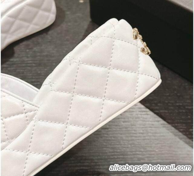 Good Quality Chanel Lambskin Wedge Slides Sandal 6.5cm with Logo Charm White 701112