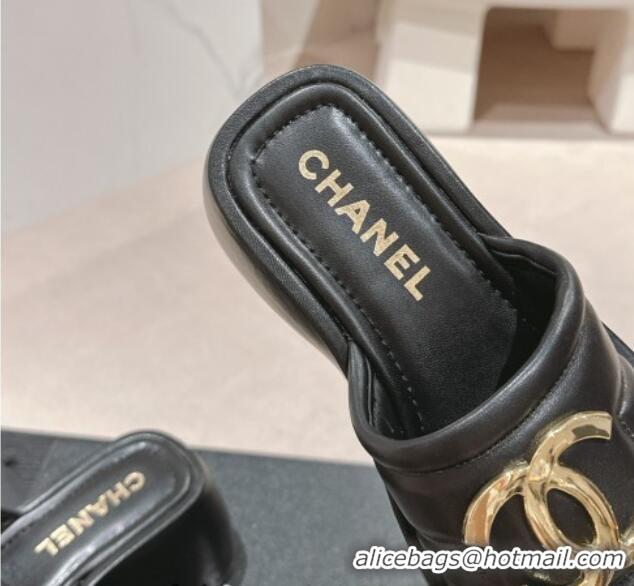 Unique Style Chanel Lambskin Platform Slides Sandal 7cm with Maxi CC Black 701115