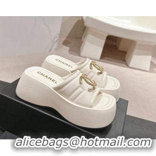 Low Price Chanel Lambskin Platform Slides Sandal 7cm with Maxi CC White 701117