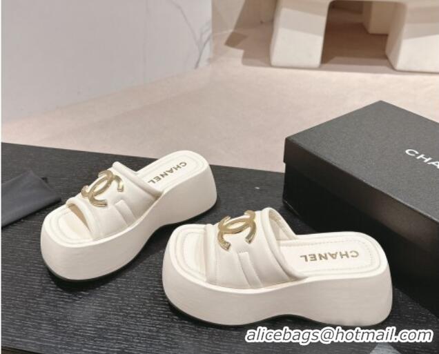 Low Price Chanel Lambskin Platform Slides Sandal 7cm with Maxi CC White 701117