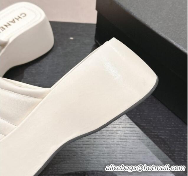 Low Price Chanel Lambskin Platform Slides Sandal 7cm with Maxi CC White 701117