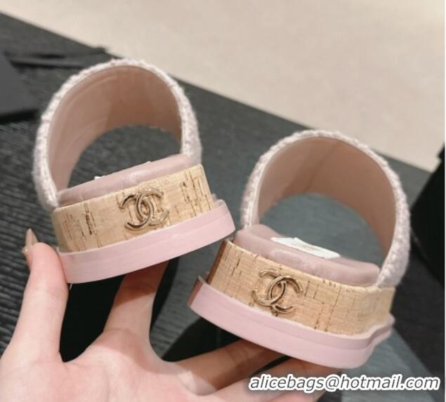 Top Grade Chanel Teddy-Cloth Flat Slide Sandals with Studs CC Light Purple 701120