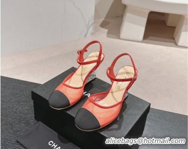 Most Popular Chanel Mesh Wedge Pumps with Clear Heel Red 701124