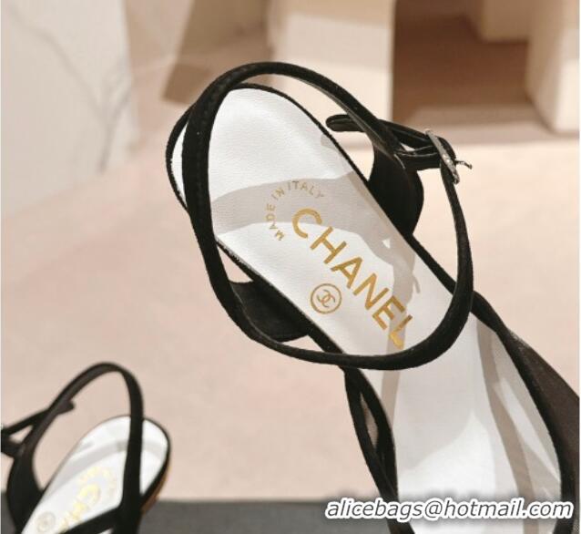 Best Price Chanel Mesh Wedge Pumps with Clear Heel Black 701125